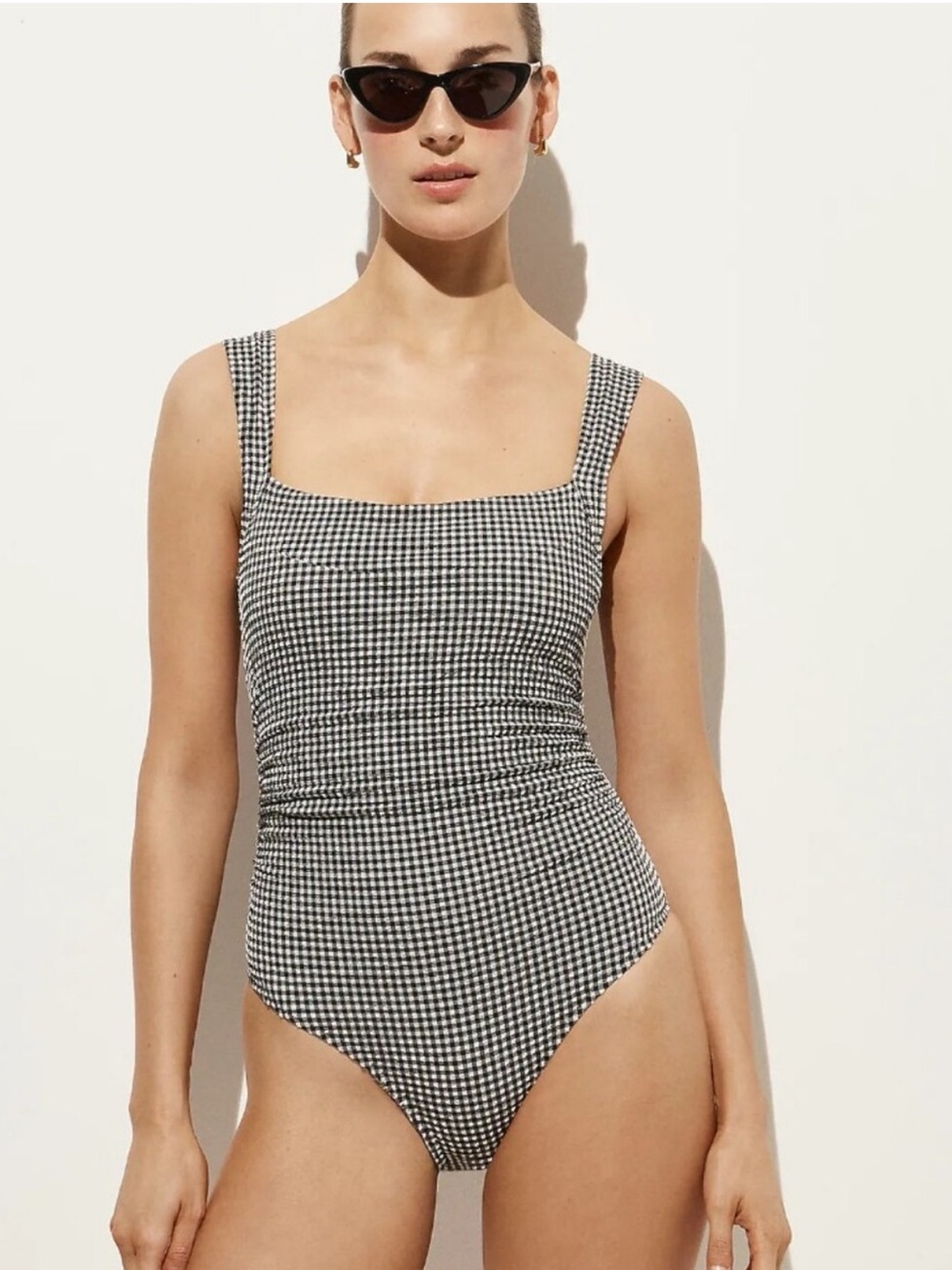 NEW J. Crew Nia ruched squareneck one-piece in gingham CS526 size 4